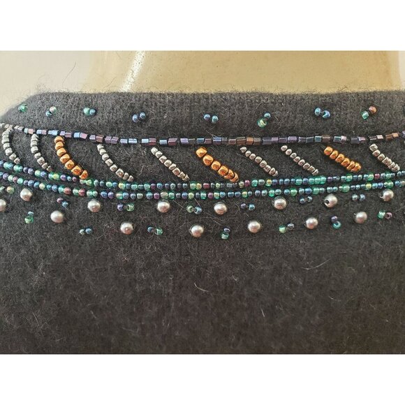 VTG ANNE KLEIN KNITWEAR ANGORA /WOOL MIX embroidery Sweater V Neck SIZE S #462 - Picture 7 of 10